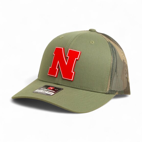 Nebraska Cornhuskers Scarlet 3D Snapback Trucker Hat- Loden/ Camo - Picture 1 of 3